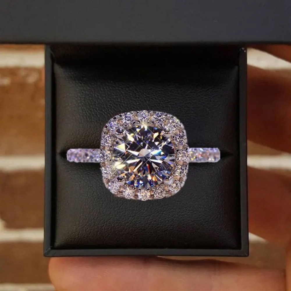 Cubic Zirconia Engagement Ring, Square Princess Engagement Ring - Picture 4 of 8